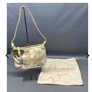Brighton Beach Scene Embroidered Beaded Canvas Leather Shoulder Bag Rare.